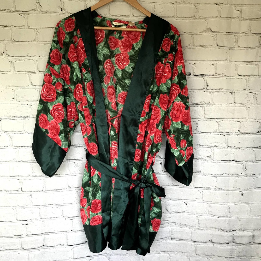 Vintage Victoria's Secret Gold Label Rose Print Kimono One Size